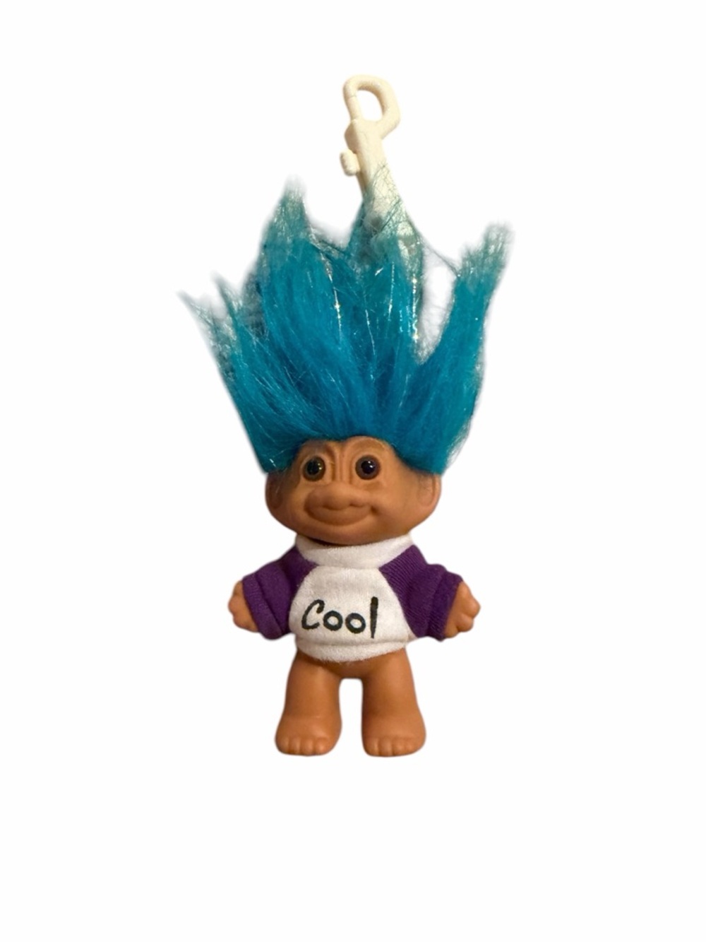 Vintage 1990s Troll Keychain COOL Backpack Clip Russ 3” Blue Hair Retro